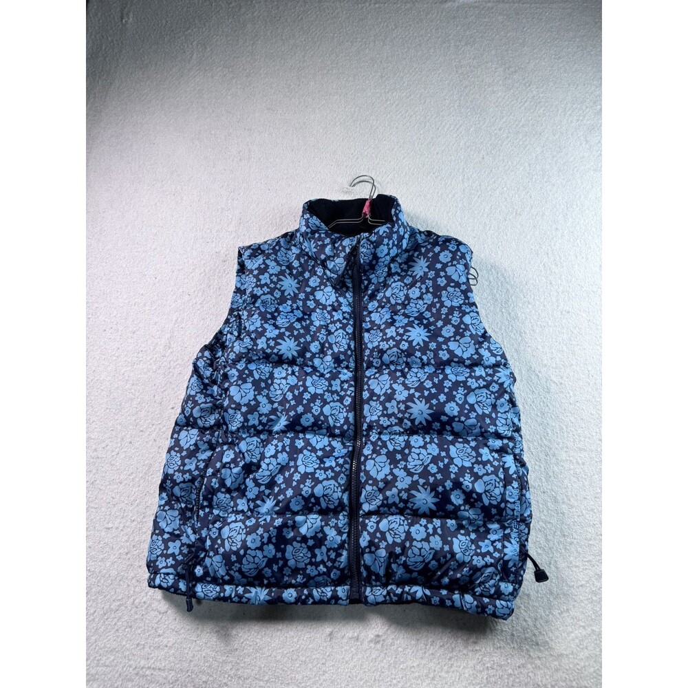 Polo Jeans Co Ralph Lauren Women's L Blue Floral Puffer Vest Down Insulated Full